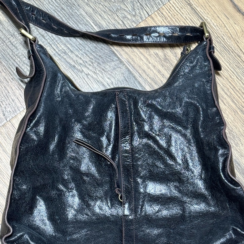 HOBO Shiny Black Leather Hobo Bag